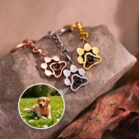 Nouveau porte-clés personnalisé en acier inoxydable avec projection photo, porte-clés tendance avec photo d'animal de compagnie, porte-clés avec empreinte de patte, cadeau commémoratif
