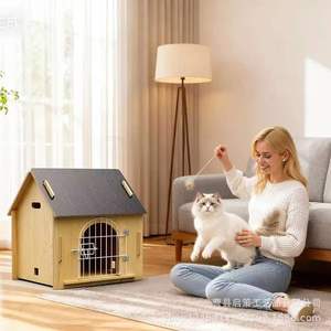 Caseta de madera para perros con ventana y puerta desmontable, casa pequeña para mascotas de interior, impermeable, de forma rectangular, para las cuatro estaciones. - Product Image 2