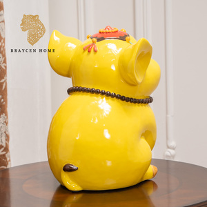 Ornement de bureau, figurine cochon porte-bonheur, décor en céramique polychrome pour la maison, le bureau, le meuble TV, la chambre à coucher, la salle d'étude, l'intérieur - Product Image 2