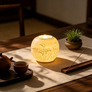 <span class=keywords><strong>Lampada</strong></span> Notturna LED in Porcellana Traslucida con Calla Lirica in Rilievo, Decorazione Zen Spa, <span class=keywords><strong>Fontana</strong></span> d'Acqua - Product Image 4