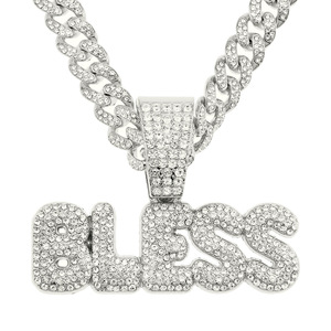 Collier BLESS Catena Cubana D'oro avec collier en alliage de zinc avec <span class=keywords><strong>strass</strong></span> Hip Hop et lettre BLESS - Product Image 1