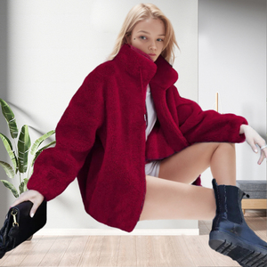 Manteau d'hiver épais et chaud en fourrure, grande taille, couleur unie, manches longues, fermeture éclair, deux poches, tendance - Product Image 5