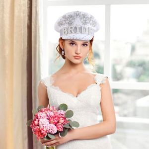<b>Sequin</b> Rhinestone Navy Hat Pearl Letter Bride Beret Wedding Bachelorette Party All Season - Product Image 1