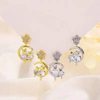 Nouvelles Boucles d'Oreilles Tendance 2025 en Zircon, Forme Chat Mignon, Étoile et Lune, Accessoires pour Femmes