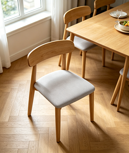Modern Scandinavian Wooden <b>Chair</b> With Light Gray Upholstery And Solid <b>Back</b> For Home Dining Furniture - Product Image 1