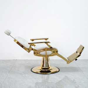 Classic Professional Salon Furniture Durable Gold Aluminum Hydraulic Pump Salon <b>Chair</b> Heavy Duty White Barber <b>Chair</b> for Men - Product Image 5