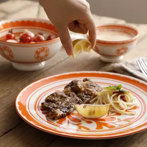 Vajilla de cerámica subesmaltada japonesa de 10,5 pulgadas, plato redondo y creativo de estilo occidental para carne y comida, listo para enviar, nuevo