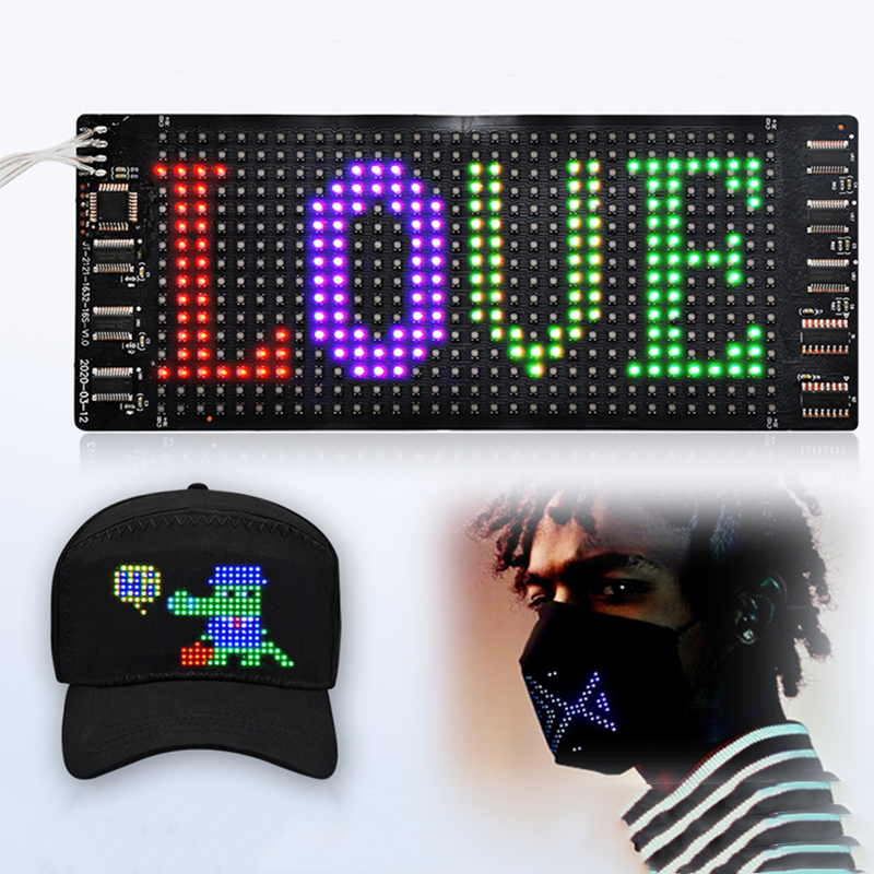 Программируемый мигающий мини-светодиодный знак RGB, 7 цветов, светодиодные ленты, приложение, шляпы, сумки для обуви, подсветка, прокрутка, сообщения, гибкий светодиодный дисплей