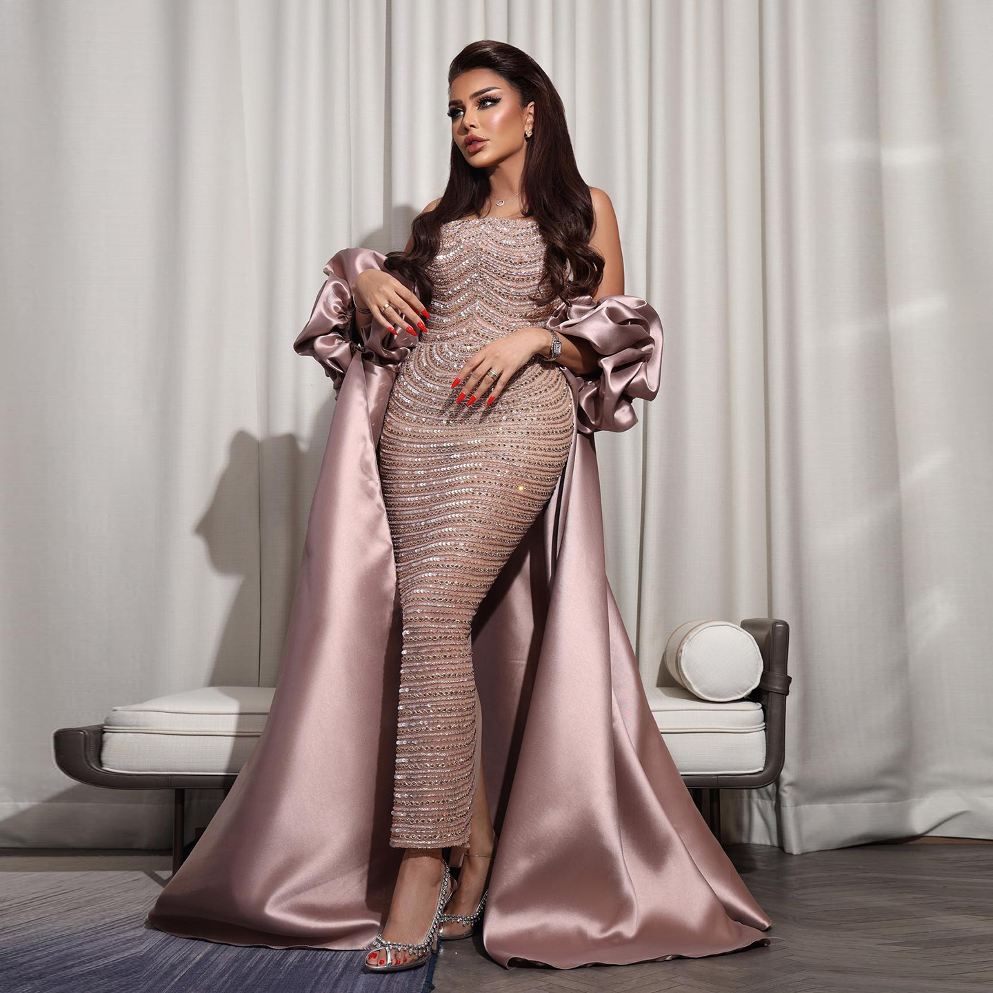 Dusty Rose Long Gowns Tina Holly Couture TA611 Dusty Pink