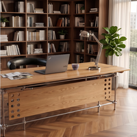 Bureau de style industriel vintage en bois massif avec pieds en acier inoxydable, idéal pour la maison, le bureau ou comme table d'étudiant.