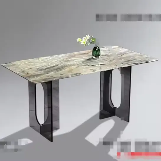 Italian style minimalist acrylic legs natural stone dining table brief modern arparment live room rectangle dining table