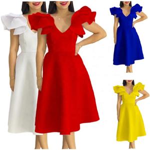 <span class=keywords><strong>Vestidos</strong></span> de Noche Elegantes de Verano con Volantes, Manga Corta, Cintura Alta, Línea A, Vestido de <span class=keywords><strong>Fiesta</strong></span> para Mujer - Product Image 1