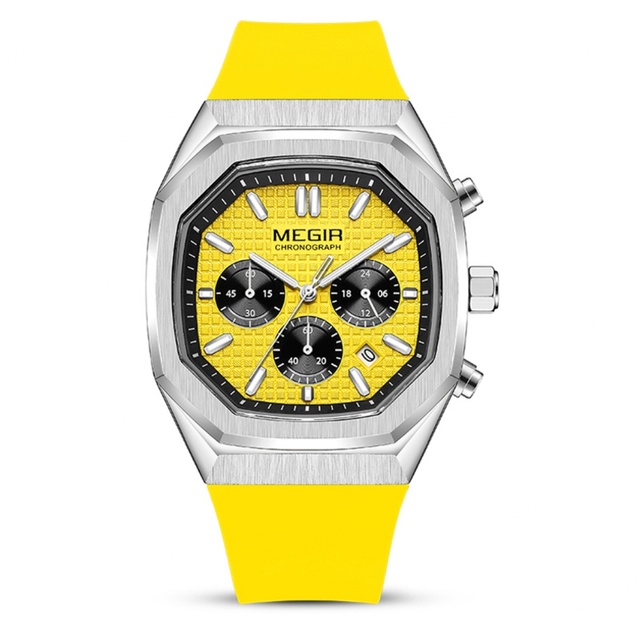 MEGIR 2115 Octagon case Watch for Men Wholesale Bulk Casual Yellow Chronograph Quartz Fashion Men Wrist Watch