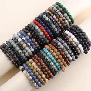 Gelang manik-manik batu alam bulat, gelang manik-manik kristal 6mm 8mm 10mm untuk wanita dan pria