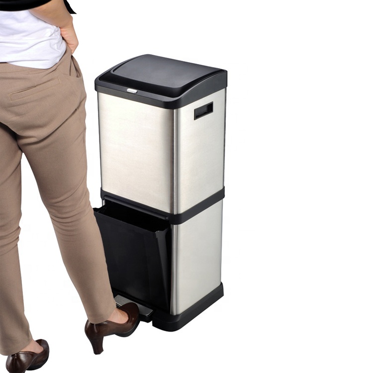 Двухслойная мусорная корзина для дома, мусорная корзина из нержавеющей стали с крышкой
