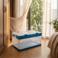 Caisse en plastique pliable rectangulaire classique, solide, empilable, avec couvercle transparent, boîte de rangement pliable, utilisation domestique, logistique