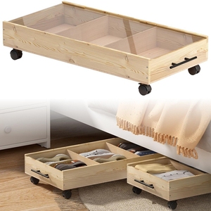 Paquete de 2 cajones de almacenamiento de <span class=keywords><strong>cama</strong></span> de madera maciza, manijas de tapas, armario debajo de la <span class=keywords><strong>cama</strong></span> dividido, organizador de cajas de madera, <span class=keywords><strong>cama</strong></span> apta para ropa - Product Image 6