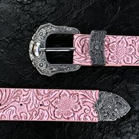 Ceinture vintage pour femme, ceinture Y2K rose à motif floral en relief avec boucle western gravée style cowgirl, accessoire de taille