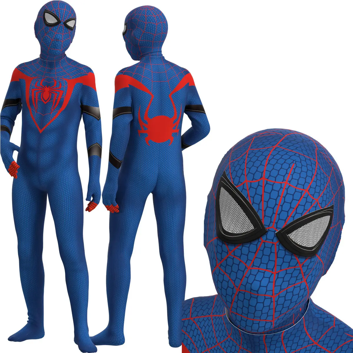 Spiderman Blauw Kostuum Cosplay Super <span class=keywords><strong>Zentai</strong></span> Hero Pak Miles Morales Halloween Kostuums Gwen Cosplay Party Fancy Anime Doek