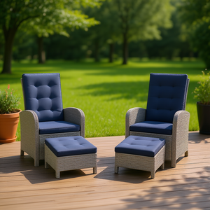 Sillas Reclinables de Ratán Sintético Gris con Reposapiés, Juego de Muebles de Exterior, Silla de Jardín Contemporánea - Product Image 2