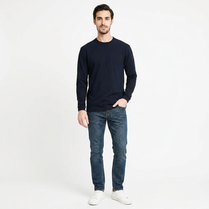 Sweat-shirt multicolores marron et bleu marine pour homme, en molleton français, col rond raglan - Product Image 1