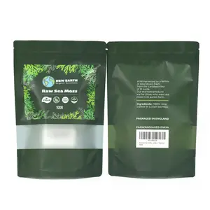 Custom Deagin Printed Resealable Matte Plastic Stand Up Pouch Ziplock Snack Sea Moss Food Packaging Mylar Bags With Clear Window