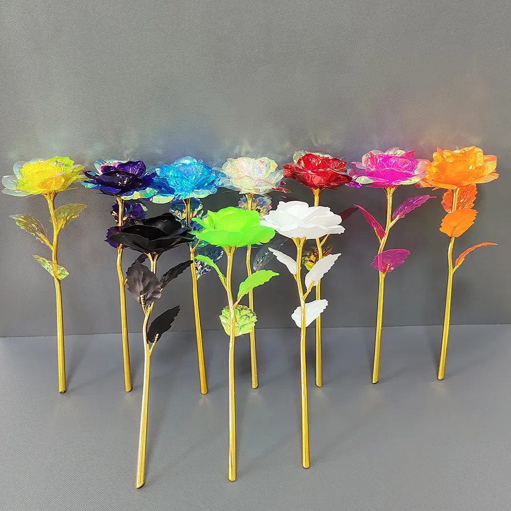 Rainbow Sparkly Roses Gifts Single 24K Golden Flower Forever Infinity Galaxy Rose for Christmas Valentin's Day with Gift box