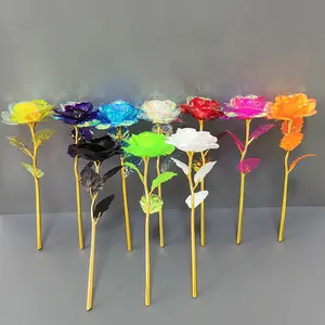 Rainbow Sparkly Roses ของขวัญเดี่ยว24K ดอกไม้สีทองตลอดไป Infinity Galaxy กุหลาบสำหรับวันคริสต์มาสวันวาเลนไทน์พร้อมกล่องของขวัญ