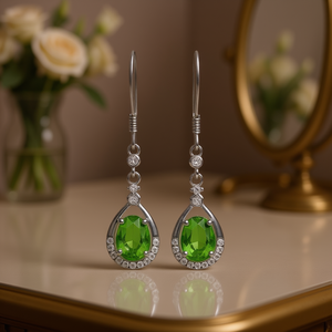 Orecchini Pendenti Verdi E2039 da Donna, Classici a Goccia con Incastonatura a Castone, Gioielli alla Moda in Lega per Feste - Product Image 2
