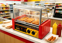 Machine à hot-dogs en acier inoxydable 1050W certifiée CE, 7 rouleaux, grill à saucisses automatique, nettoyage facile pour hôtels et restaurants