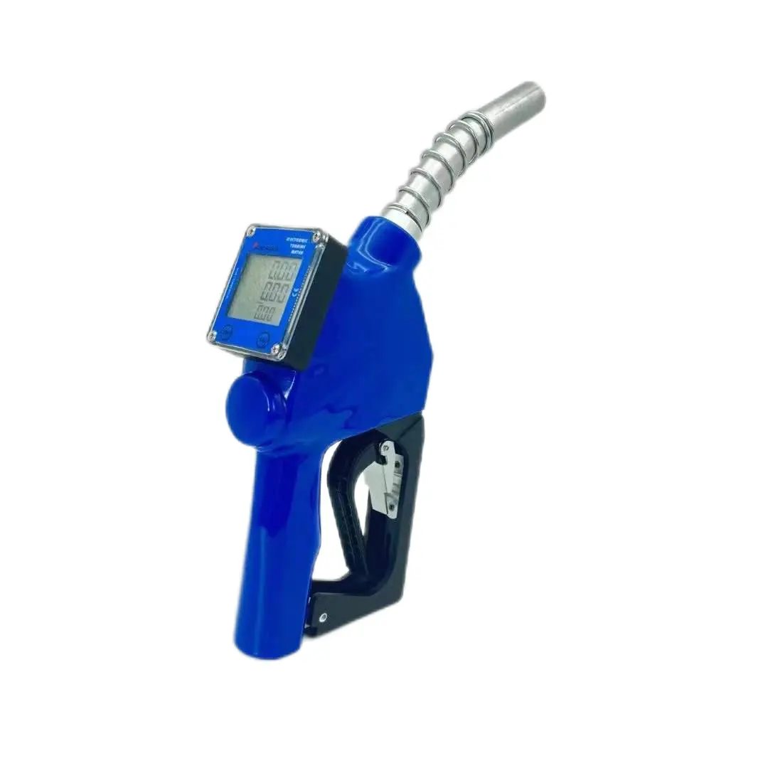 Nosel dispenser bahan bakar, nosel penyemprot bahan bakar dengan meteran LCD, dengan jumlah dan liter, dijual, harga satuan, jumlah total dll.