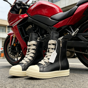 Wholesale Price Luxury High Top Genuine Leather Sneakers Black <b>White</b> <b>Lace</b> Up Round Toe Rubber Outsole Walking Style Shoes - Product Image 1