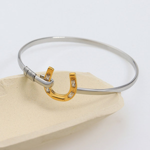 Gold Stainless Steel Fashion <b>Bracelet</b> Equestrian Horsebit U-Shape Charm with Lucky <b>Horseshoe</b> Bangle Jewelry - Product Image 5