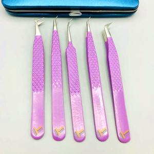Pince à épiler d'extension de cils en acier inoxydable japonais personnalisée de haute qualité poignée en diamant violet polyvalent pointu russe - Product Image 5