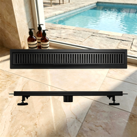 Promotion : Drain de douche linéaire moderne en acier inoxydable 304 noir mat, à bride, personnalisable pour salle de bain, cuisine et extérieur
