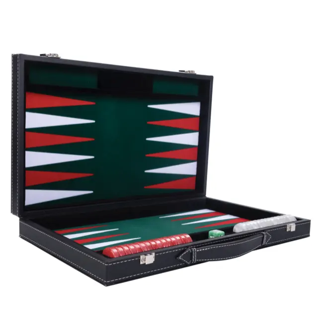 Longfield Games Backgammon Set 15 Inch Printed Playing Green Red And White PU Leather Case EU Board Games Supplier Kids Toys