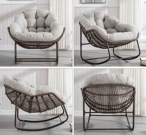 Ensemble de chaises longues <span class=keywords><strong>Lin</strong></span>-Utrend minimalistes modernes pour intérieur/extérieur-Chaise berçante surdimensionnée avec design papasan rembourré - Product Image 6