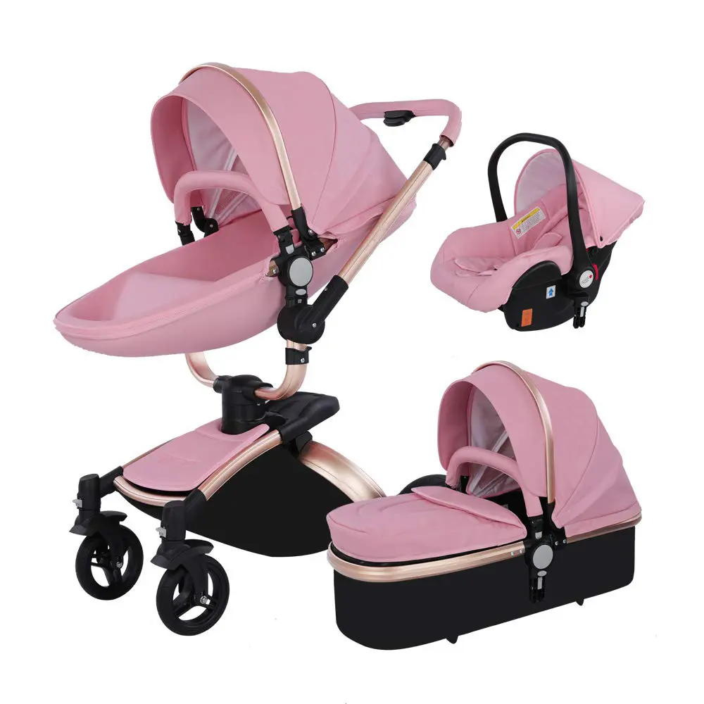 Travel System High View Three In One Pu Leather Pram Baby Stroller