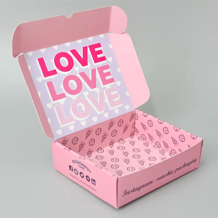 フリーデザインカスタムロゴ食品グレード紙ピンクドーナツテイクアウトクッキーモチドーナツ包装箱