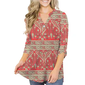 Hot-Selling Mode Vrouwen Plus Size Tuniek Top 3/4 Roll Mouw V-hals Henley Shirt