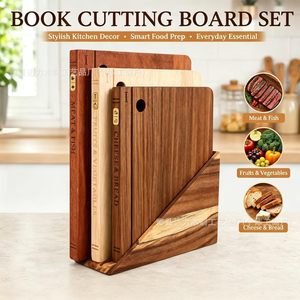 Ensemble de planches à découper en bois massif en forme de livre, 3 pièces, multifonctions pour la cuisine, pour fromage, pain, viande, poisson - Product Image 3
