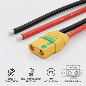XT30 XT60 XT90 Siliconen kabelboom Elektronische voedingskabel 12AWG Kabelassemblage XT-bedrading Laagspanningsconnector met hoge stroomsterkte - Product Image 1