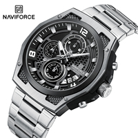 Montre chronographe à quartz NAVIFORCE 8051S pour homme, bracelet en acier de luxe, affichage lumineux de la date, montre de poignet pour affaires