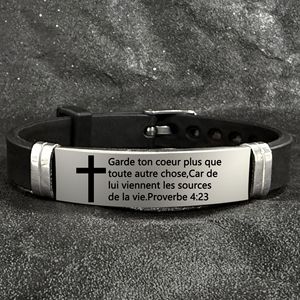 Bracelet en silicone ajustable avec verset biblique français et citation inspirante, bijou bracelet de prière en gros - Product Image 6