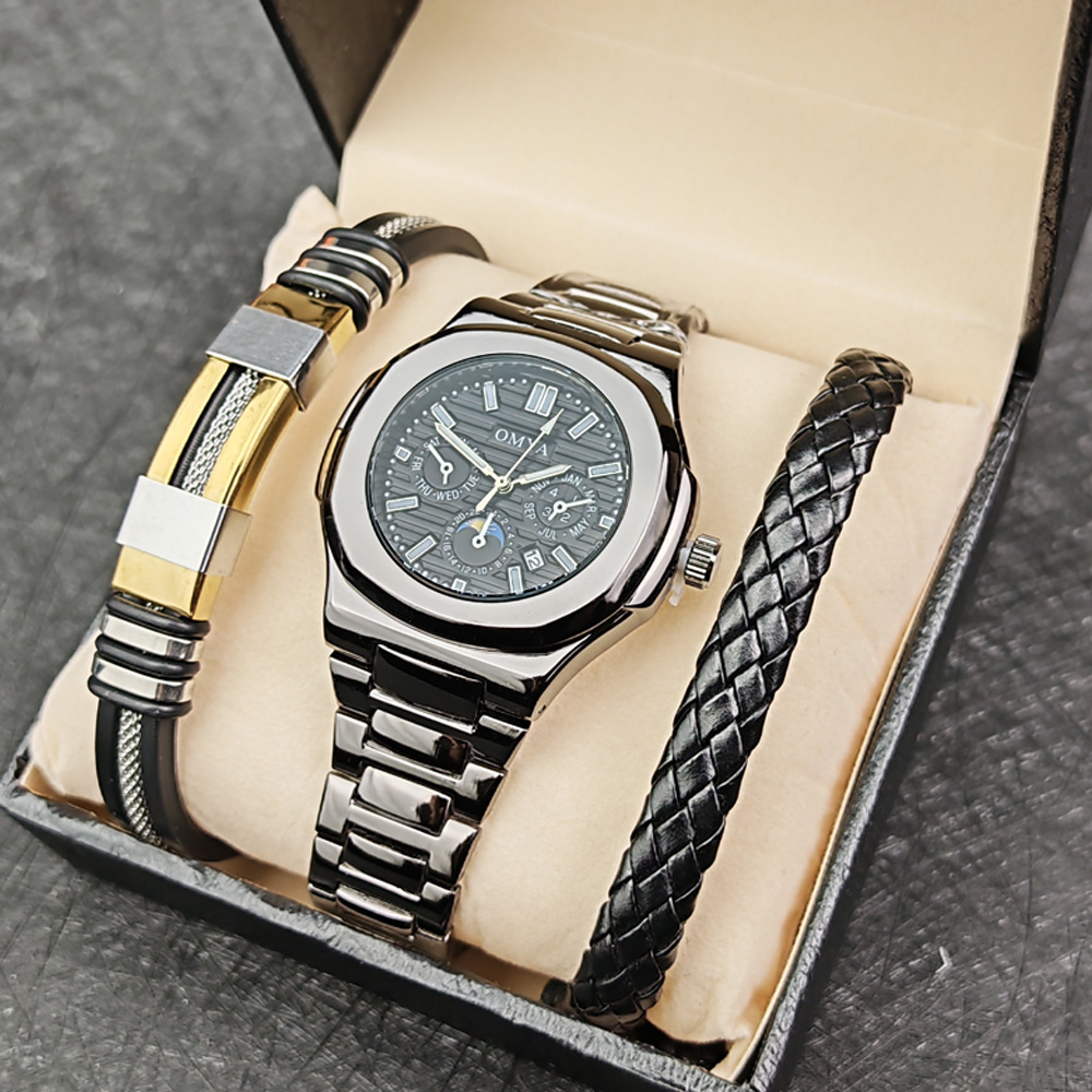 時計 om Top Brand OMYA Quartz Men's Waterproof Watch Gift Set - Luxury