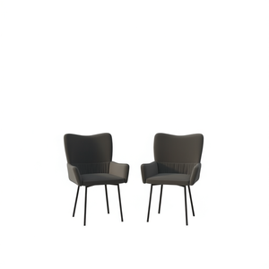 Chaises de salle à manger en velours gris foncé, ensemble de 2 pièces, pieds en métal rembourrés contemporains, design moderne - Product Image 1