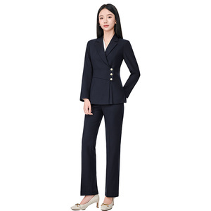 Women's Black Suit Set Polyester Full Sleeve Anti-Wrinkle Office Lady Autumn Professional Attire - Product Image 5