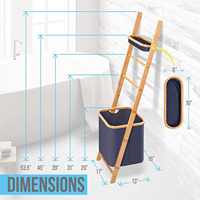 Bambu Toalha De Banho Escada Rack com Armazenamento Titular Hamper Basket Wall Leaning Blanket Throw Hanger Stand Floor Standing Organizer