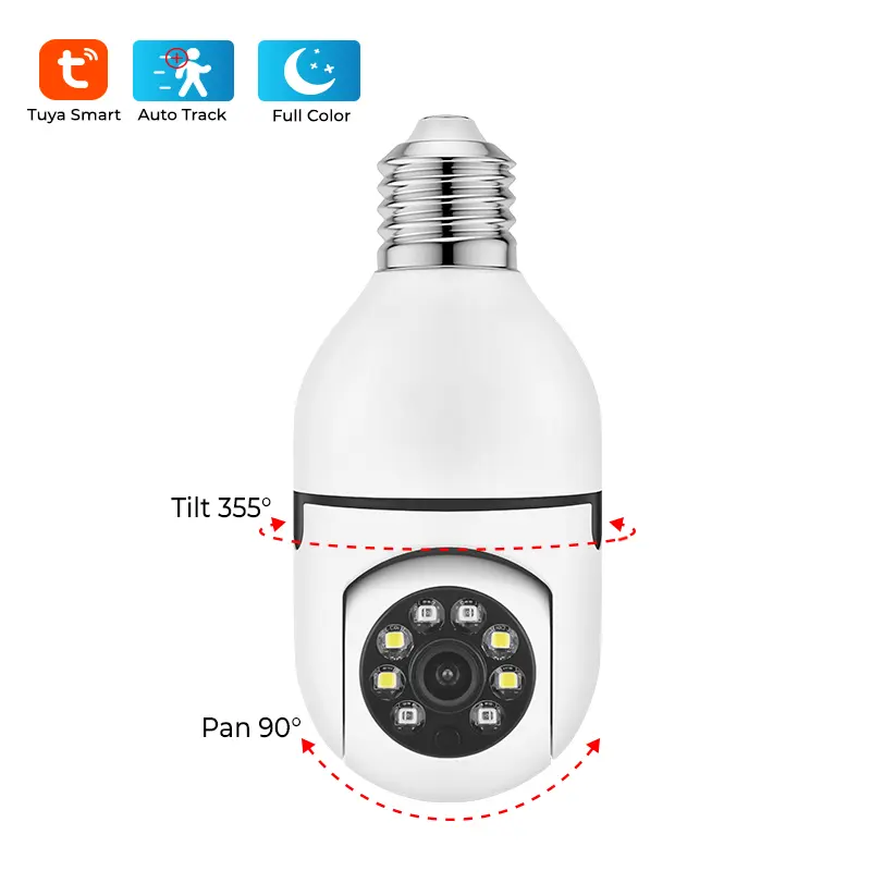 1080P full color night vision wireless e27 bulb lamp camera auto tracking 360 degree wifi cctv security light bulb ptz camera