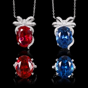 High Quality Finish Eco-friendly Copper Jewelry Set 15*20mm Oval Cut Cubic Zirconia <b>Bow</b> Necklace Ring for Women Daily Wear - Product Image 1